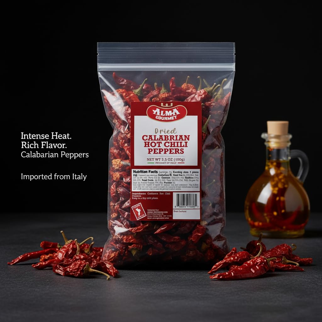 Alma Gourmet dried Calabrese chilies add heat and aroma to sauces.