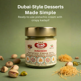 Alma Gourmet pistachio butter alternative with kadayif crunch, elevating any dessert experience.