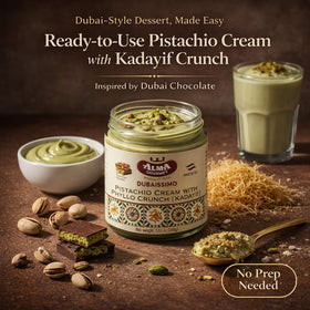 Alma Gourmet Dubaissimo pistachio cream, smooth spread perfect for croissants and desserts.