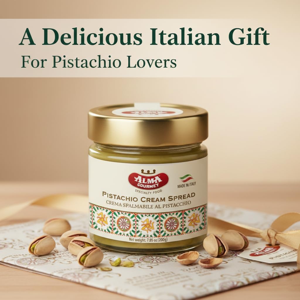 Italy imported Alma Gourmet jar highlighting authentic pistachio flavor