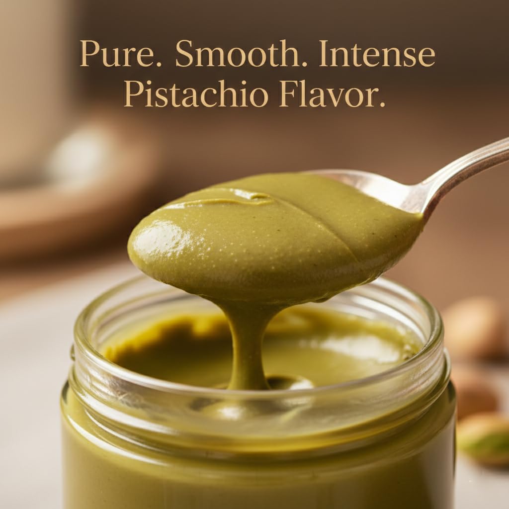 Alma Gourmet Pistachio Butter tub showcases premium pistachio flavor and purity.