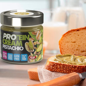 Toast with Alma Gourmet Pistachio Protein Cream Spread for a quick breakfast.