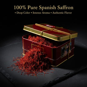 Alma Gourmet saffron on a spice rack for versatile global recipes.