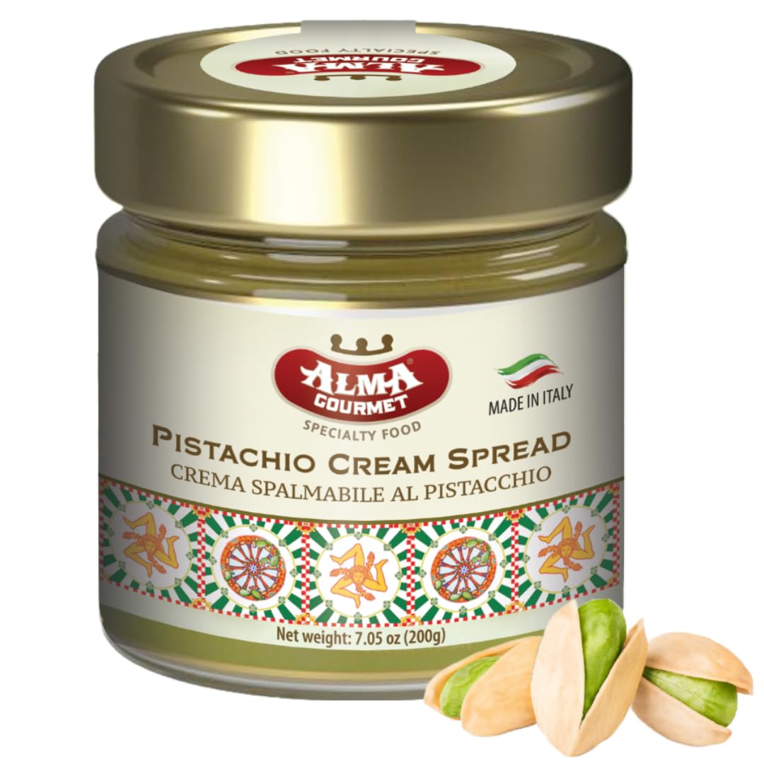 Alma Gourmet Sicilian Pistachio Cream jar ready for simple spread on bread
