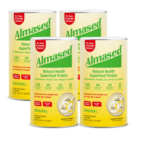 Almased original shake bottle pour for quick, balanced meals.