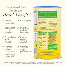 Almased Vanilla Protein Powder scoop for precise servings and quick mixing.