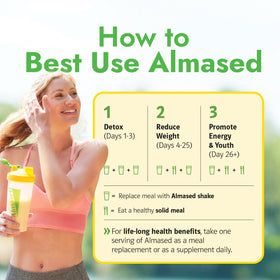 Almased Vanilla shake in a shaker demonstrates quick mixing with liquids.