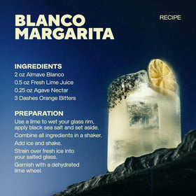 ALMAVE Blanco ingredients layout, underlining natural ingredients and premium quality.