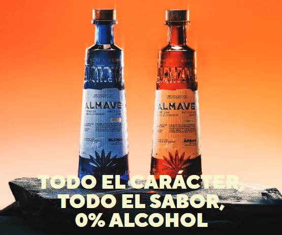 ALMAVE Ámbar in a distillery setting, emphasizing handcrafted blue agave quality for premium NA sipping.