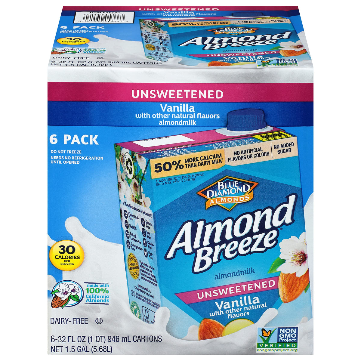 Almond Breeze unsweetened vanilla almondmilk 32oz box for everyday use