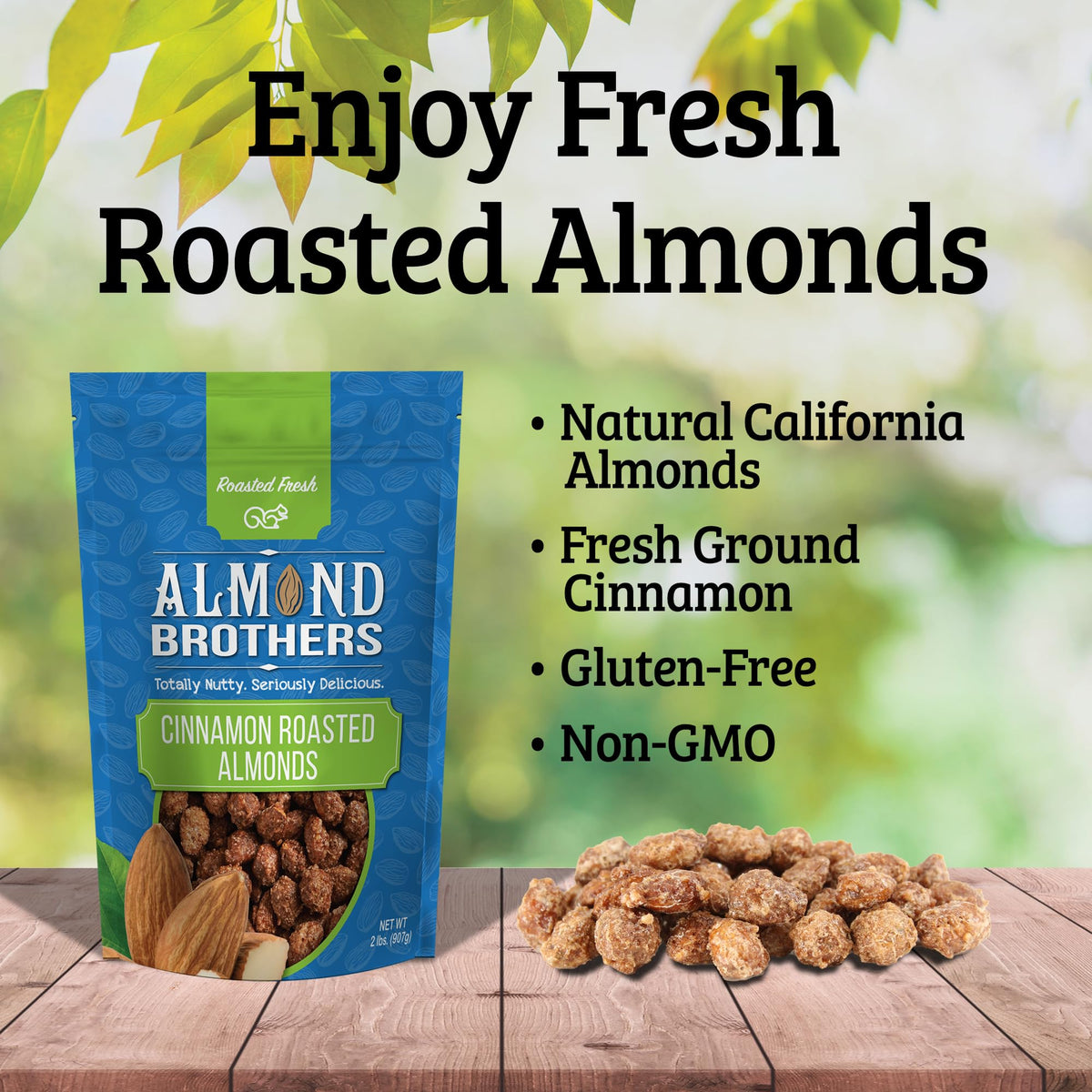 Non-GMO gluten-free almonds from Almond Brothers, ready to snack