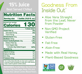 ALO Aloe Vera Juice Drink glass serving captures refreshing, pulp-rich experience