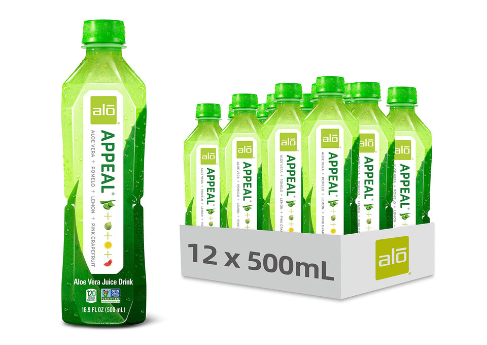 ALO Appeal Pomelo Grapefruit Lemon bottle with real aloe pulp for refreshing flavor