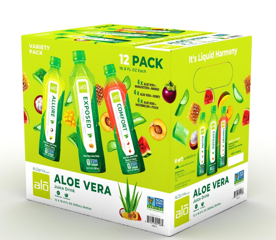 ALO Comfort bottle pour with aloe blend, refreshing hydration for daily wellness