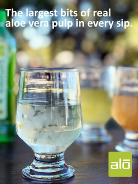 ALO Enrich aloe vera pulp closeup highlighting natural texture and farm-to-bottle freshness.