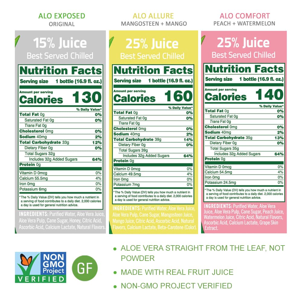 ALO Original juice in a glass, pure aloe goodness from leaf pulp