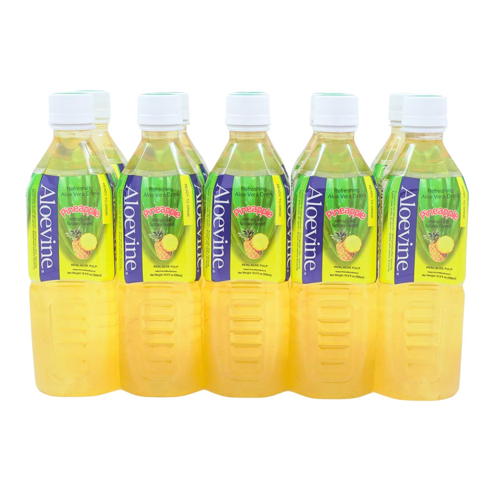 Aloevine Pineapple bottle highlighting refreshing hydration and tropical flavor