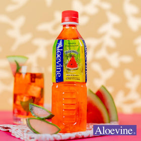 Chilled Aloevine Watermelon Aloe Vera Drink served in a glass for cooling refreshment.