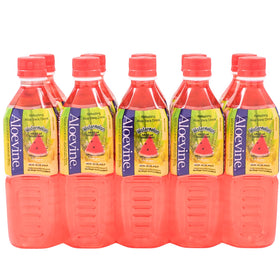 Aloevine Watermelon Aloe Vera Drink bottle with real pulp for refreshing hydration.