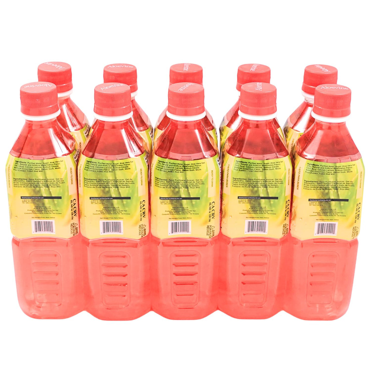 Close-up of real aloe vera pulp in Aloevine Watermelon Aloe Vera Drink.