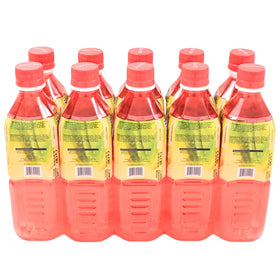 Close-up of real aloe vera pulp in Aloevine Watermelon Aloe Vera Drink.