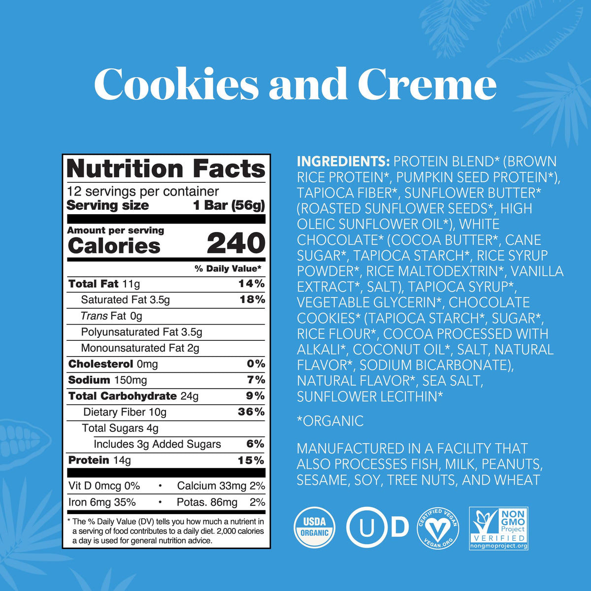 ALOHA 14 g plant-based bar close-up with crunchy cookie pieces