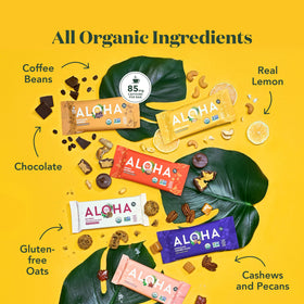 ALOHA Chocolate Caramel Pecan bar close-up highlighting rich flavor.