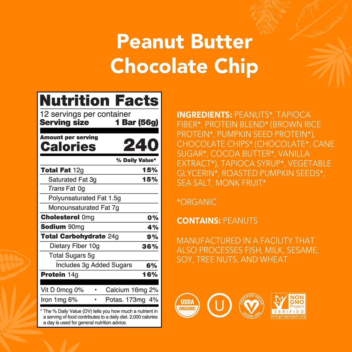 Close-up of ALOHA bar showing chocolate chips and peanut butter texture