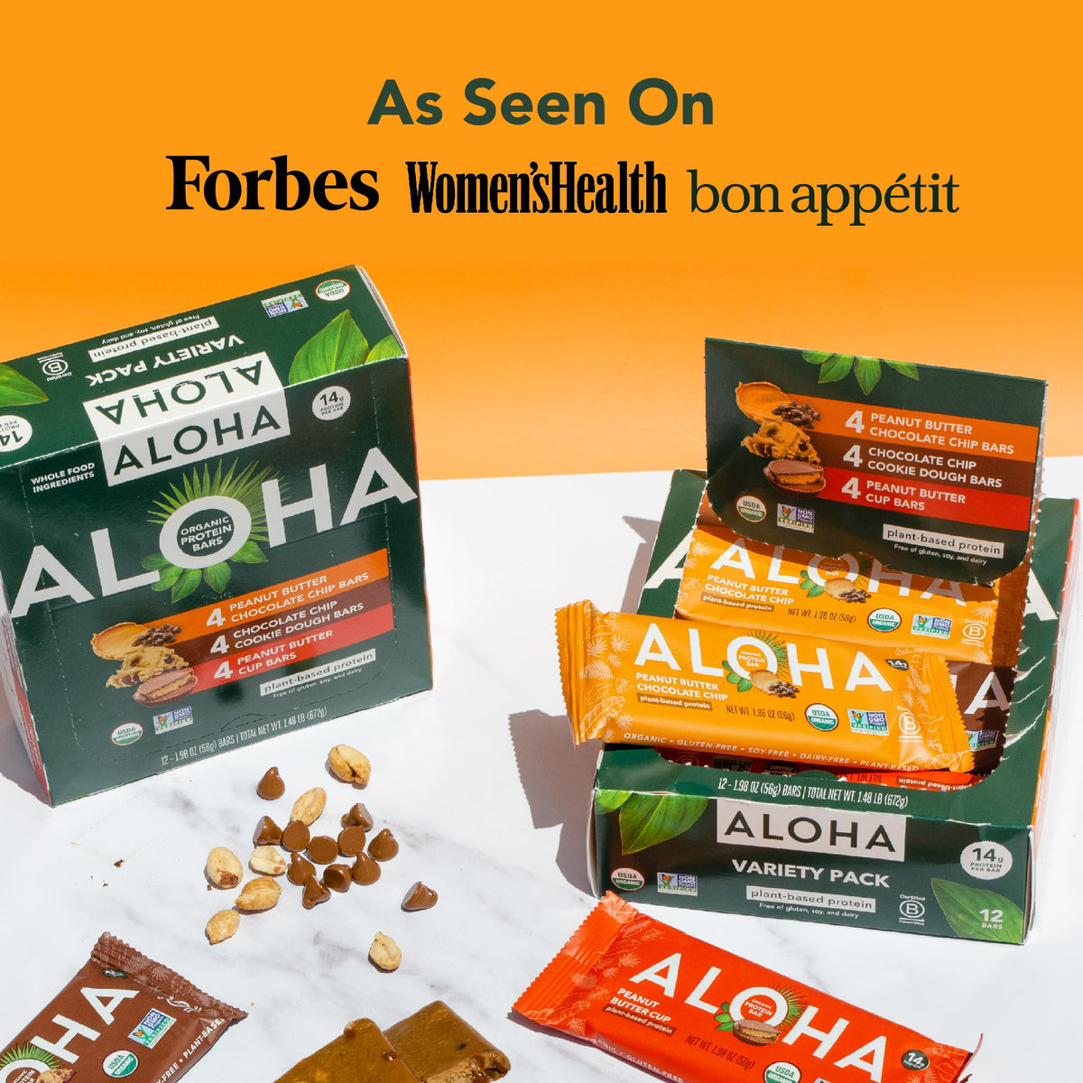 ALOHA organic ingredients packaging close-up showing clean real-food nutrition