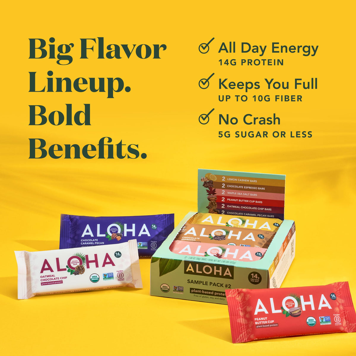 ALOHA Oatmeal Chocolate Chip bar close-up showing fiber-rich chew.