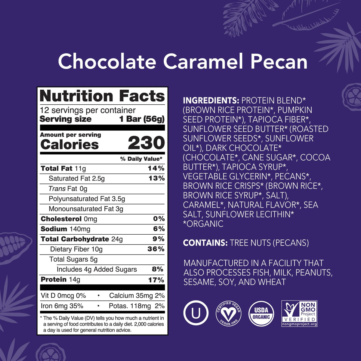 Close-up of ALOHA bar texture with chocolate and pecans
