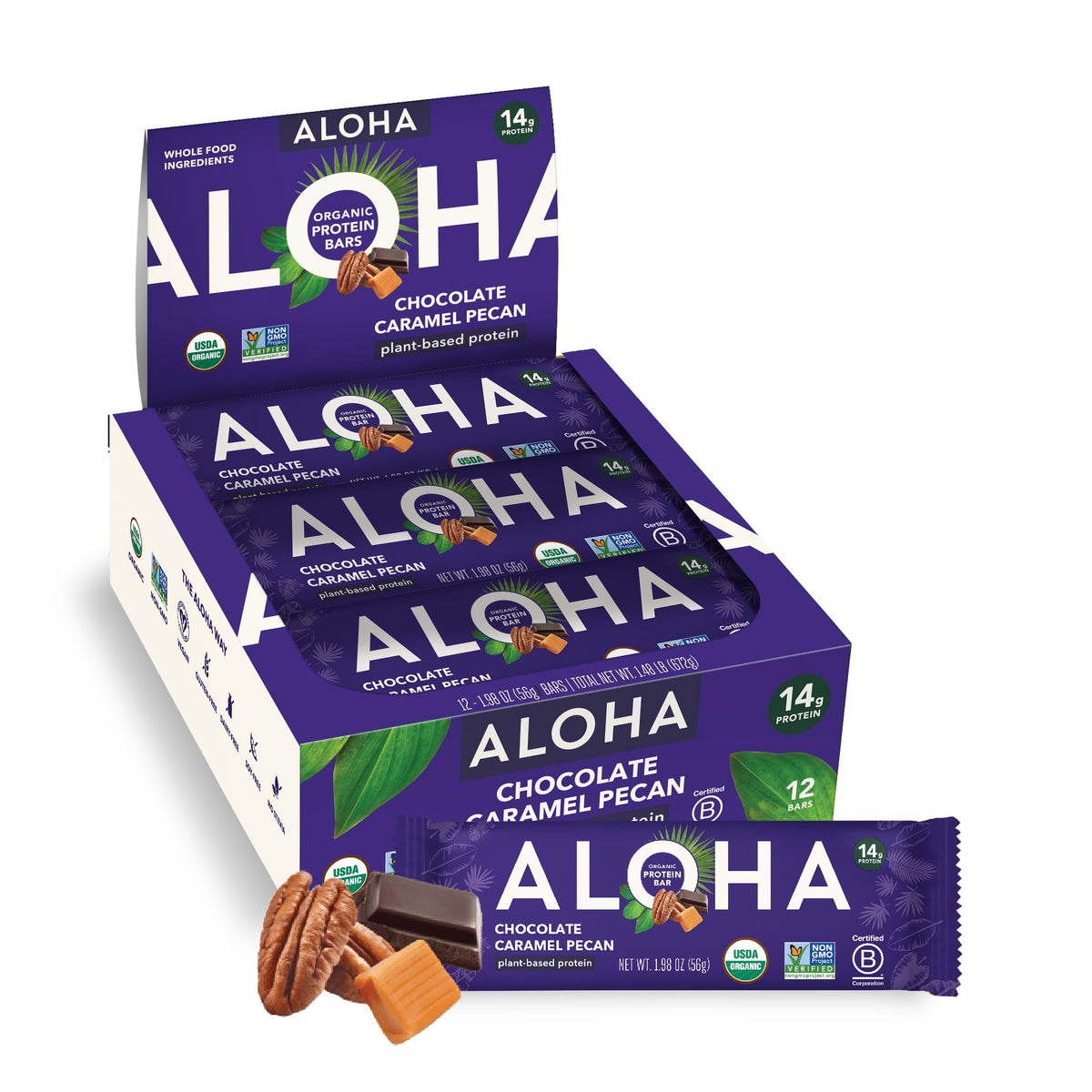 ALOHA Chocolate Caramel Pecan bar pack ready for on-the-go snacking