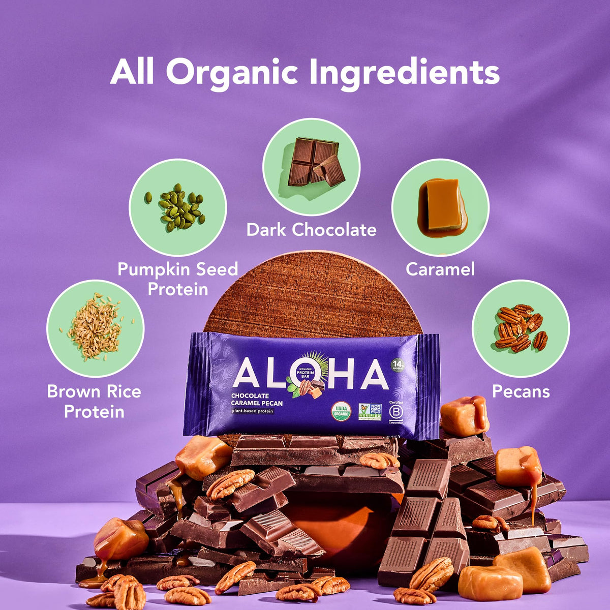 Boxed packaging shows USDA Organic and B-Corp values