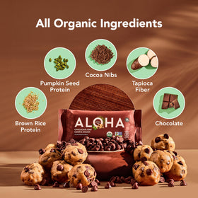 Ingredients highlight organic pumpkin seed and brown rice protein in ALOHA bars
