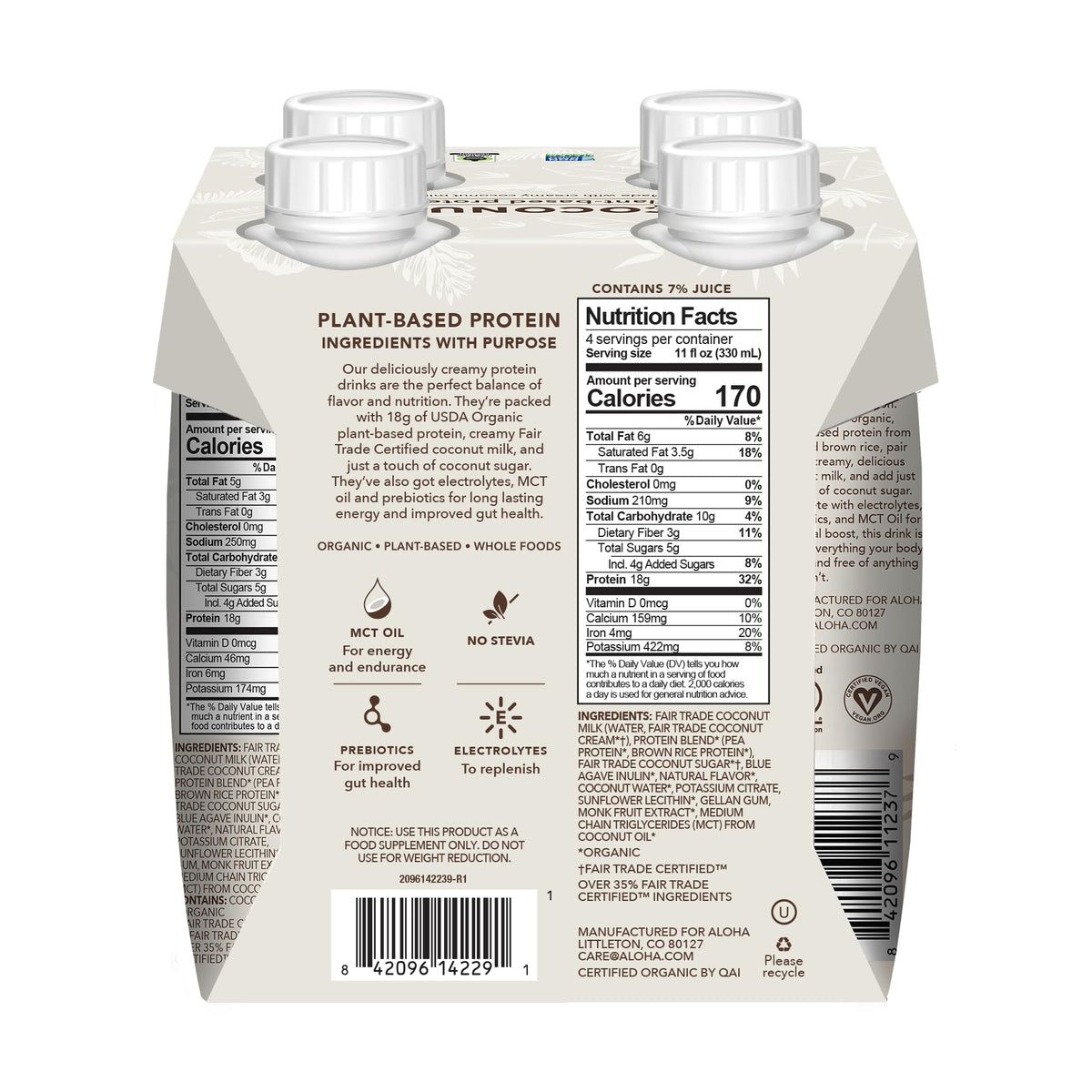 Certifications badge visible on ALOHA packaging USDA Organic Vegan Gluten-Free
