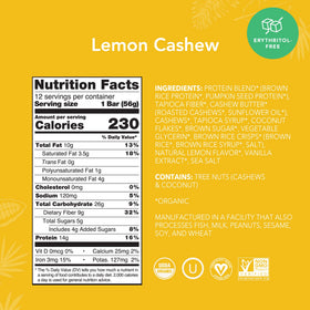 Close-up of ALOHA Lemon Cashew bar reveals nutty texture and lemon zest.