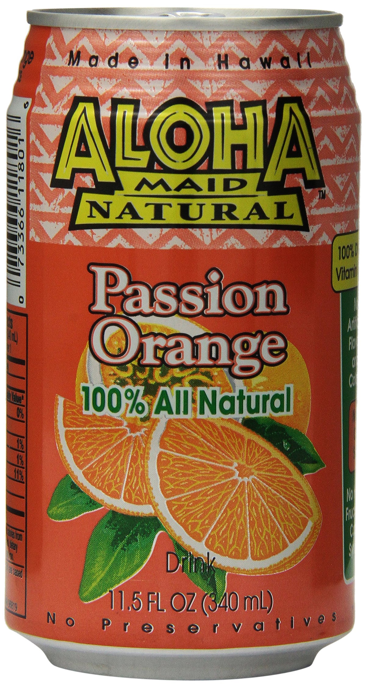Aloha Maid Passion Orange juice pack on display, ideal for family beverages.