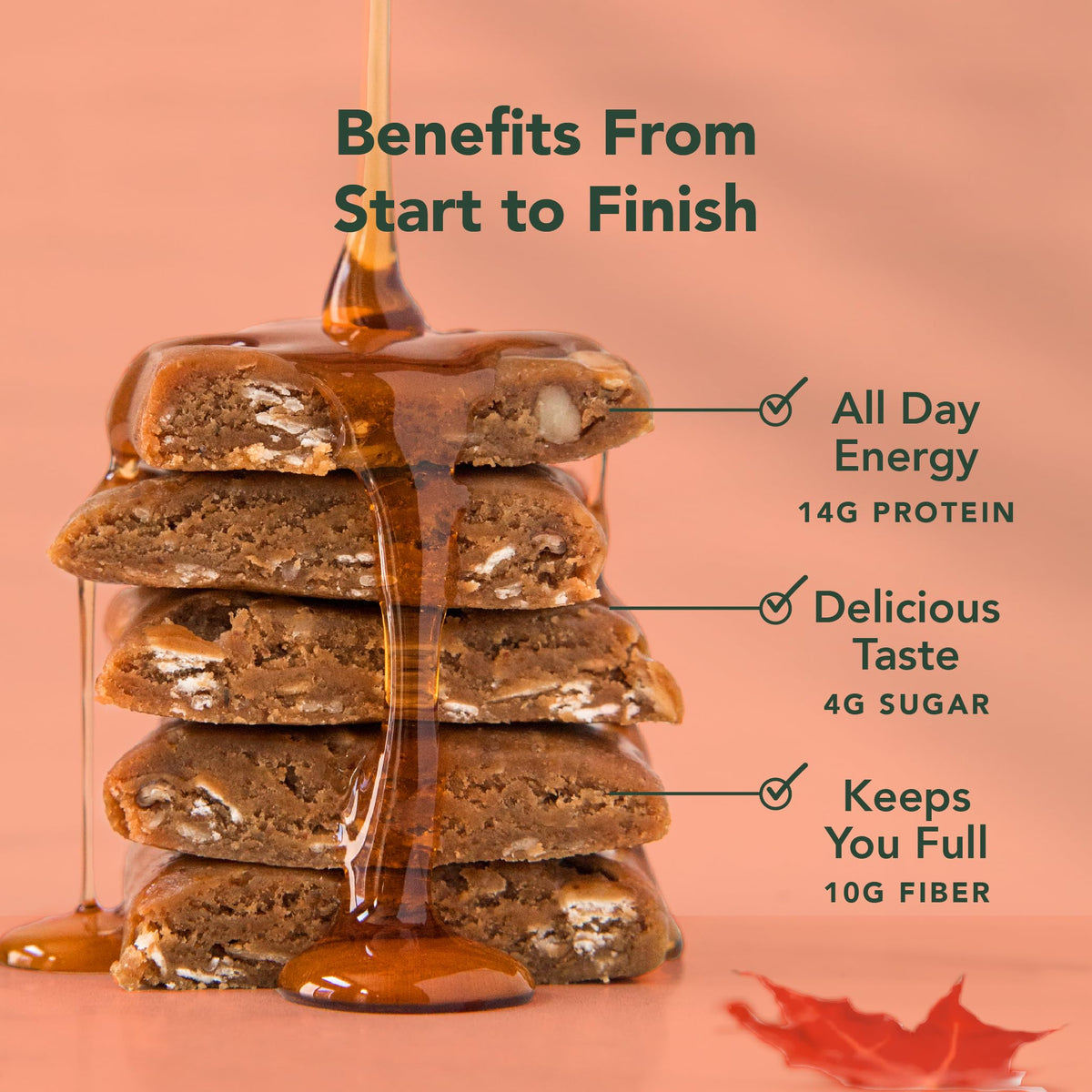 ALOHA Maple Sea Salt Bar nutrition panel, 14 g protein and 10 g fiber per bar