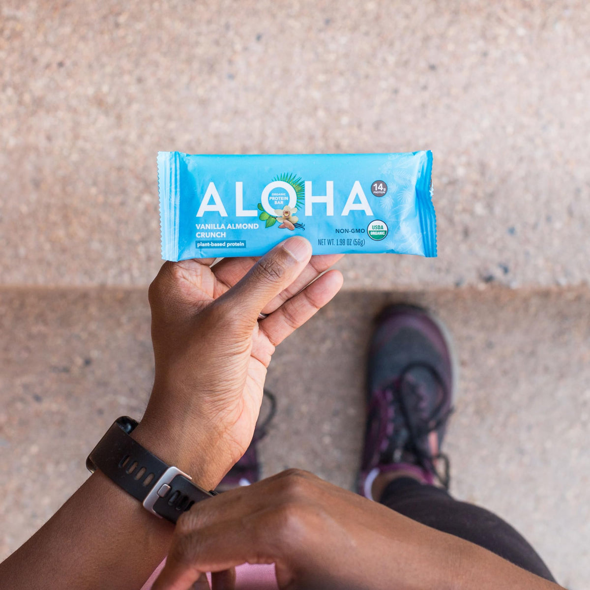 ALOHA organic plant-based snack packaging ready for pantry.