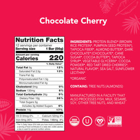 Close up of ALOHA Chocolate Cherry bar front view showing texture and packaging
