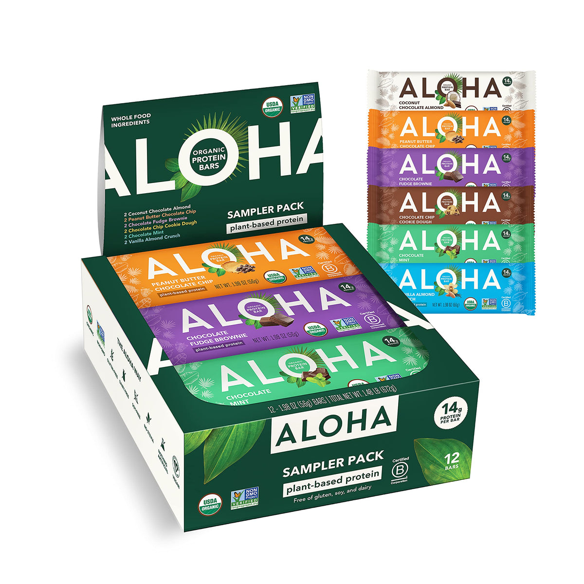 ALOHA Organic Protein Bars variety pack — plant-based snack for on-the-go energy.
