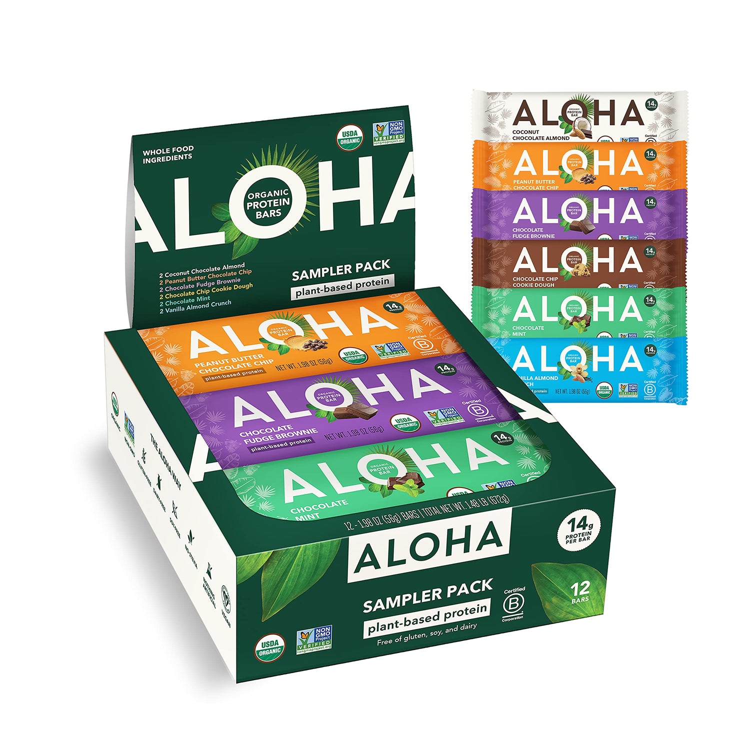 ALOHA Organic Protein Bars variety pack — plant-based snack for on-the-go energy.