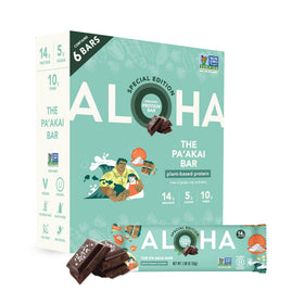 ALOHA Pa'akai Bar Special Edition with dark chocolate and macadamia nuts, a protein-rich snack.
