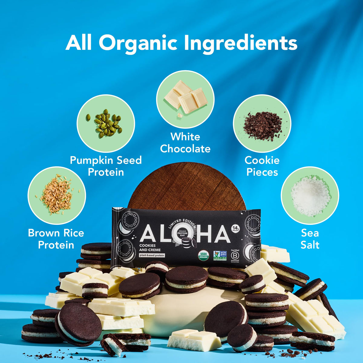 ALOHA plant-based protein blend with brown rice and pumpkin seeds