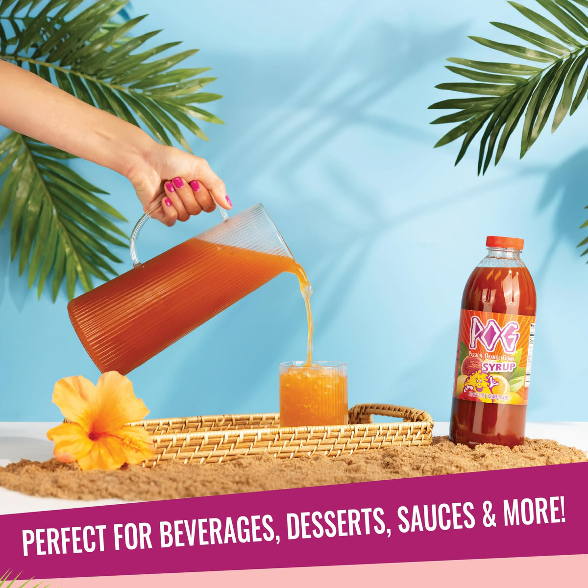 ALOHA POG syrup bar setup with cocktails and dessert-worthy finishes.
