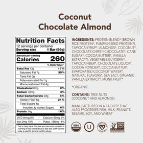ALOHA protein bar ingredients close-up with organic coconut and almonds