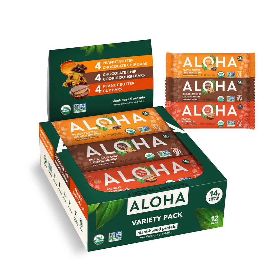 ALOHA peanut butter chocolate chip protein bar for a quick protein boost between activities