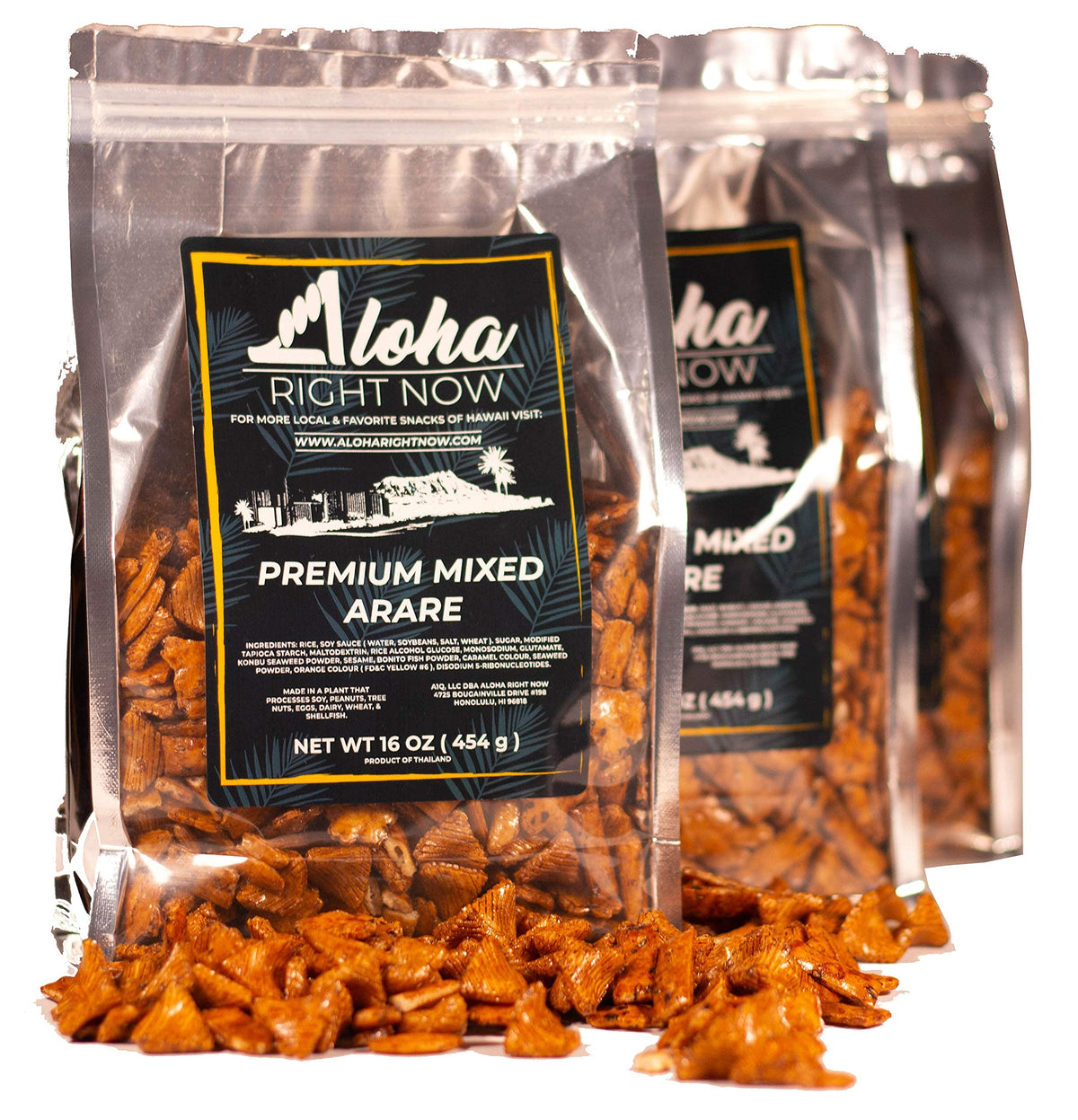 Family-owned Oahu-based Aloha Right Now brand packaging in USA.