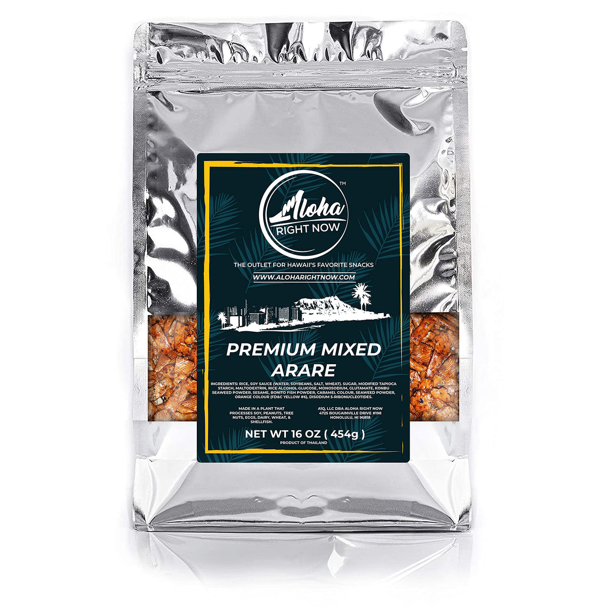 Aloha Right Now Kakinotane crackers with brown glaze offer a flavorful bite.
