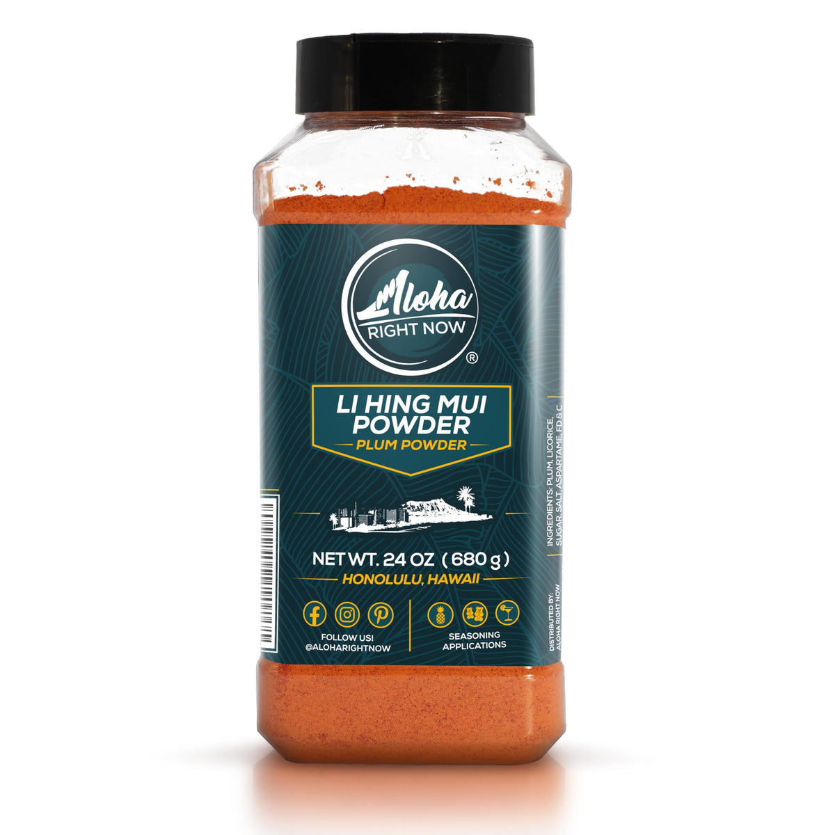 Aloha Right Now Li Hing Mui powder jar closeup showing bold flavor option